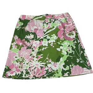 Talbots Green & Pink Floral Lined Knee Length A-Line Skirt Women's Plus 18W